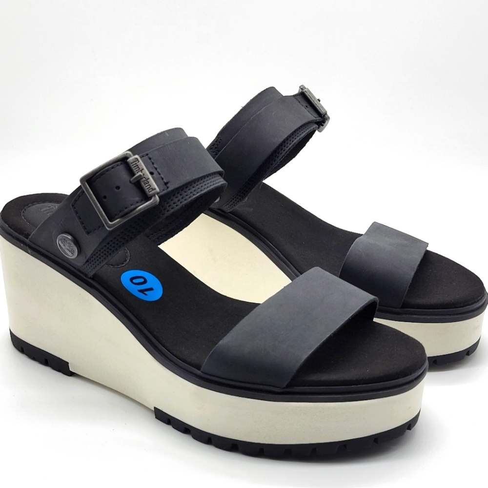 NWOT- Timberland - Koralyn Platform Black & White Stacked Wedge Sandals 10